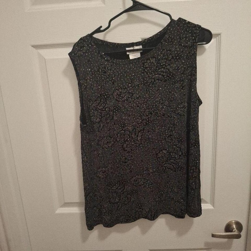 3/$15‎ The Travel Collection 1X Gold Black Glitter Shimmer Floral Sleeveless Top